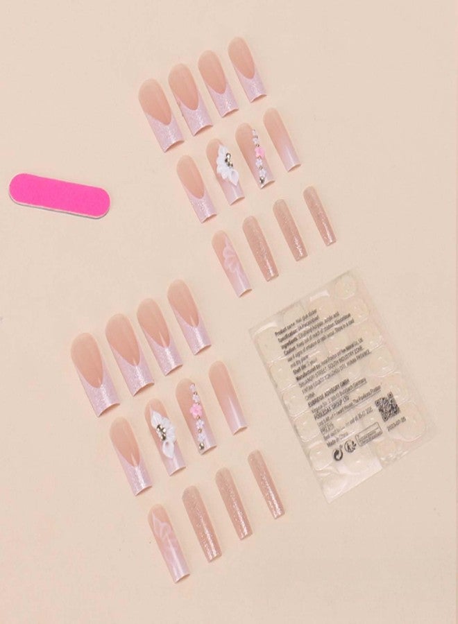 YoYoee Long Ballerina Nails Tips Glitter French False Nails Coffin Press on Nails Full Cover Cute Fake Nails for Women and Girls 24PCS - Image 2